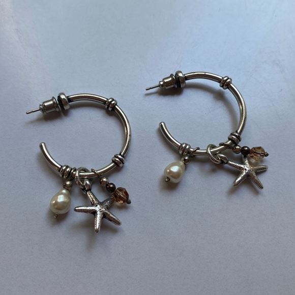 Brighton‎ Starfish Hoop Earrings with Pearl Accent and Beads Dangle - Picture 1 of 7